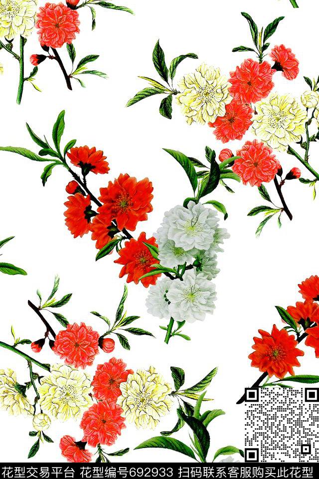 水彩花卉花朵数码印花华亿平台下载（图片编号: 692933） - 瓦栏（Walan）