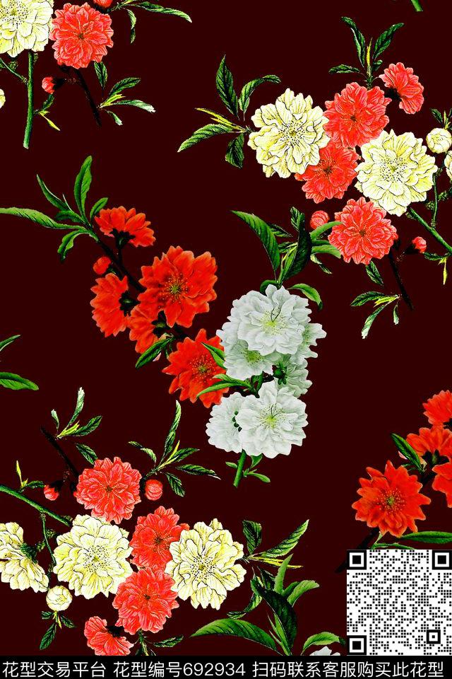 水彩花卉花朵数码印花华亿平台下载（图片编号: 692934） - 瓦栏（Walan）