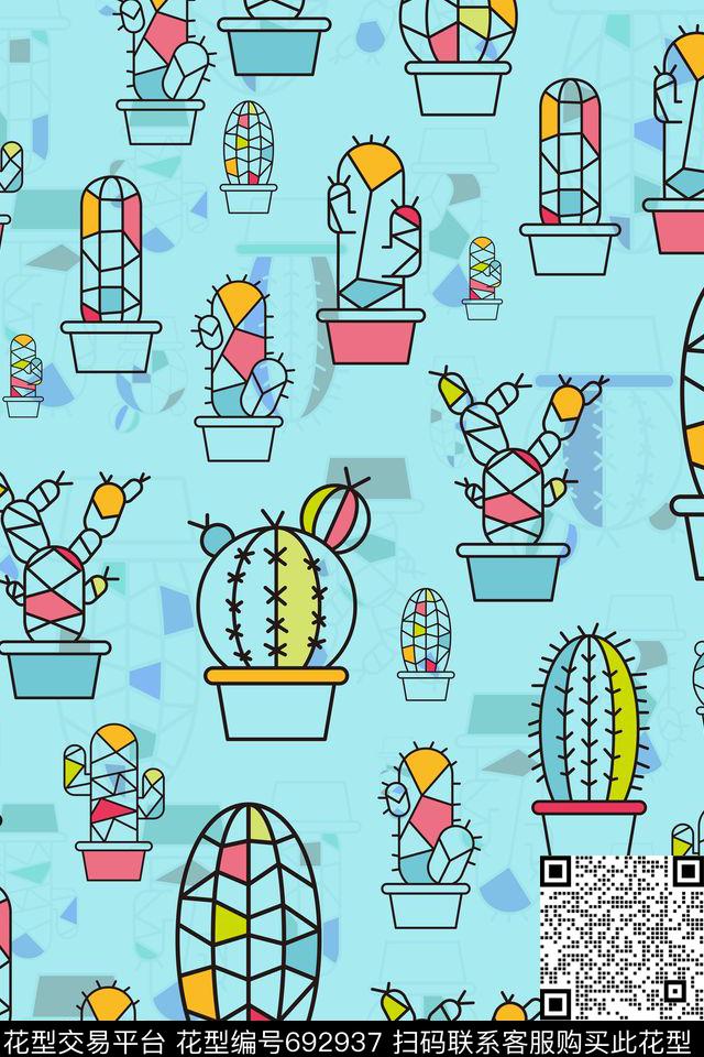菠萝多肉仙人掌传统印花华亿平台下载（图片编号: 692937） - 瓦栏（Walan）
