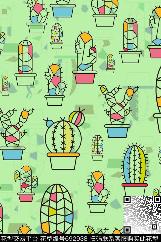 菠萝多肉仙人掌传统印花华亿平台下载（图片编号: 692938） - 瓦栏（Walan）