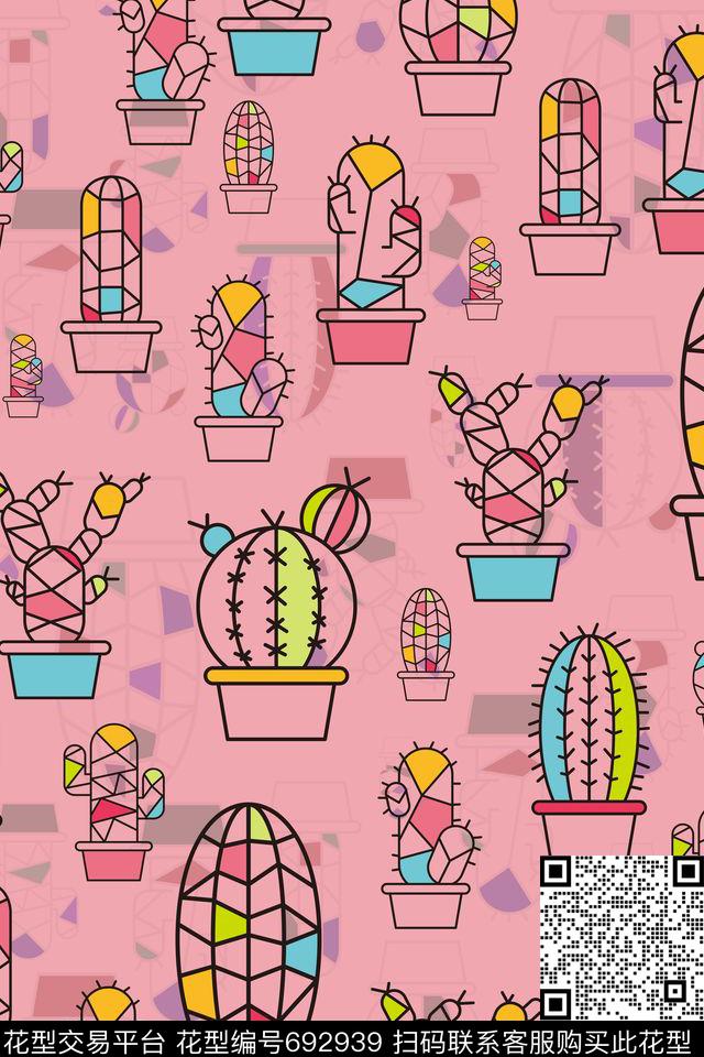 菠萝多肉仙人掌传统印花华亿平台下载（图片编号: 692939） - 瓦栏（Walan）