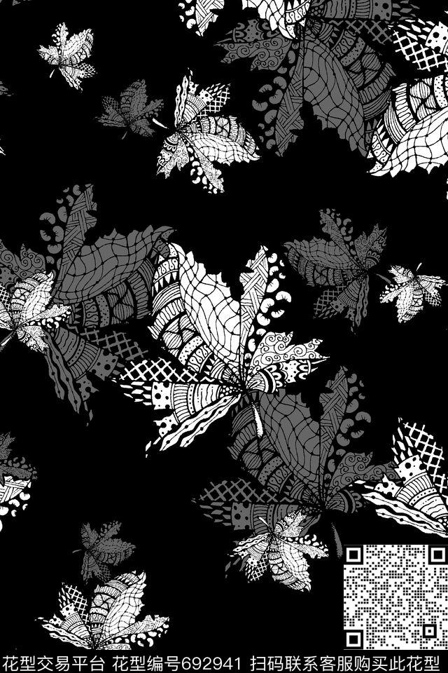 树叶男装羽绒服男装T恤传统印花华亿平台下载（图片编号: 692941） - 瓦栏（Walan）