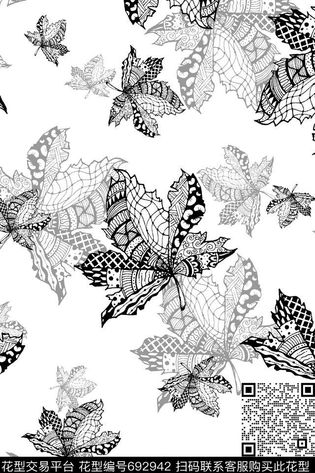 树叶男装羽绒服男装T恤传统印花华亿平台下载（图片编号: 692942） - 瓦栏（Walan）