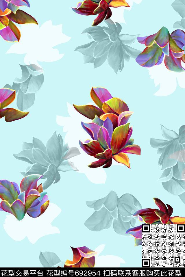 抽象手绘满版花卉最新高清数码多肉花卉清爽花卉数码印花华亿平台下载（图片编号: 692954） - 瓦栏（Walan）