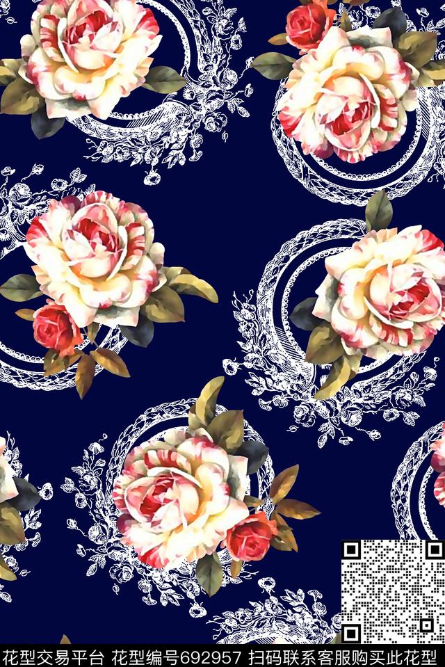 抽象手绘满版浪漫花卉最新高清数码花卉宫庭花卉数码印花华亿平台下载（图片编号: 692957） - 瓦栏（Walan）