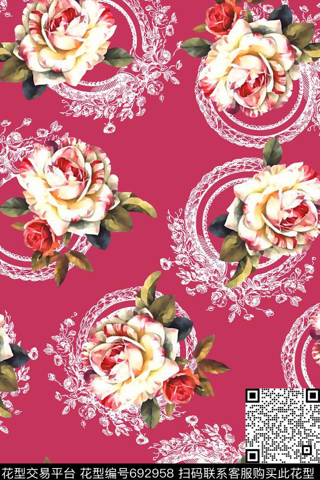 抽象手绘满版浪漫花卉最新高清数码花卉宫庭花卉数码印花华亿平台下载（图片编号: 692958） - 瓦栏（Walan）