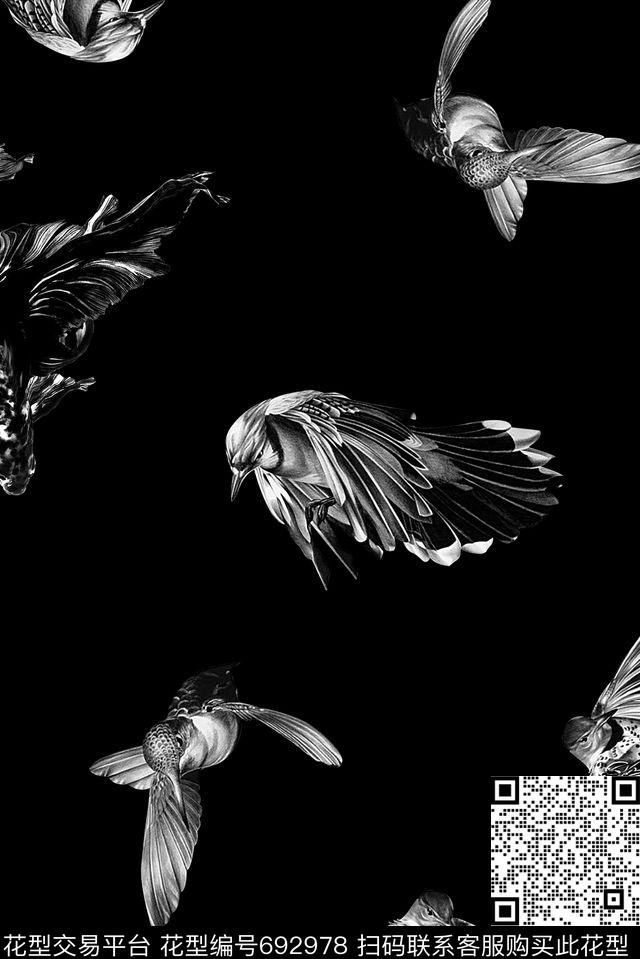 时尚潮流男装T恤满版印花鸟动物印花数码印花华亿平台下载（图片编号: 692978） - 瓦栏（Walan）