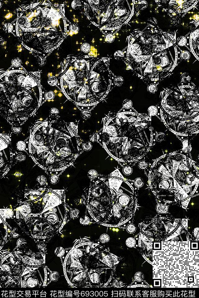 黑白花黑底夹克数码印花华亿平台下载（图片编号: 693005） - 瓦栏（Walan）