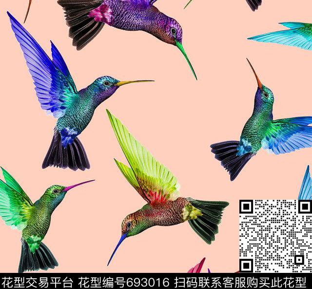绚丽颜色花鸟鸟数码印花华亿平台下载（图片编号: 693016） - 瓦栏（Walan）