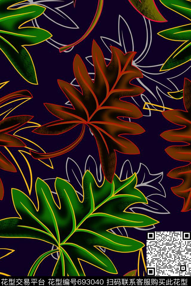 午夜热带热带花卉流行时尚传统印花华亿平台下载（图片编号: 693040） - 瓦栏（Walan）