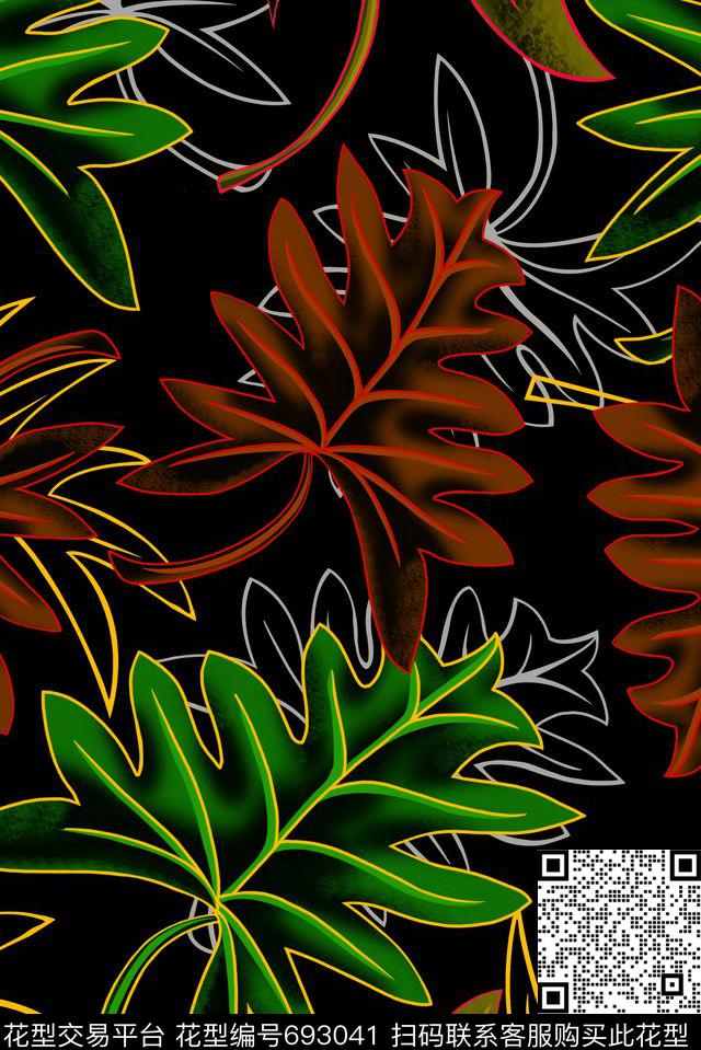 午夜热带热带花卉流行时尚传统印花华亿平台下载（图片编号: 693041） - 瓦栏（Walan）