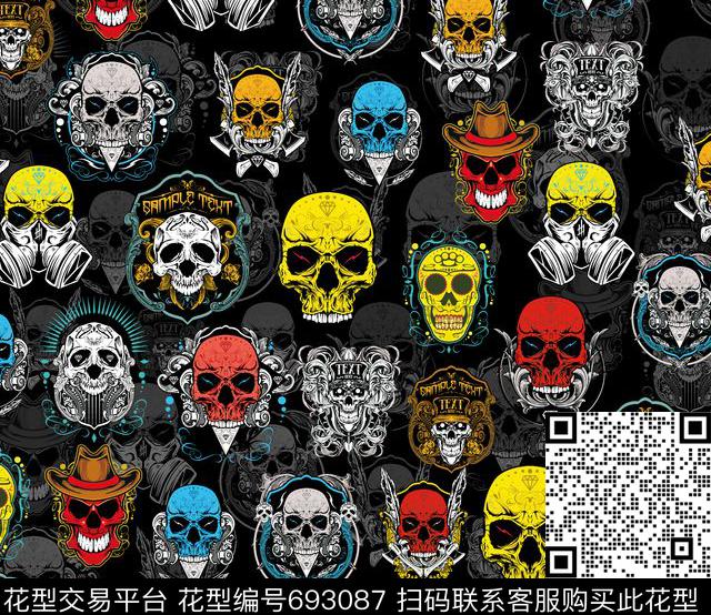 Fei-男装Fei-欧美风骷髅头数码印花华亿平台下载（图片编号: 693087） - 瓦栏（Walan）
