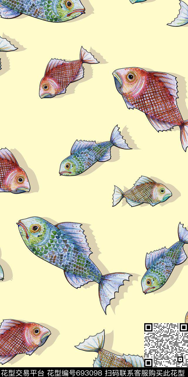 水彩鱼时尚大牌数码印花华亿平台下载（图片编号: 693098） - 瓦栏（Walan）
