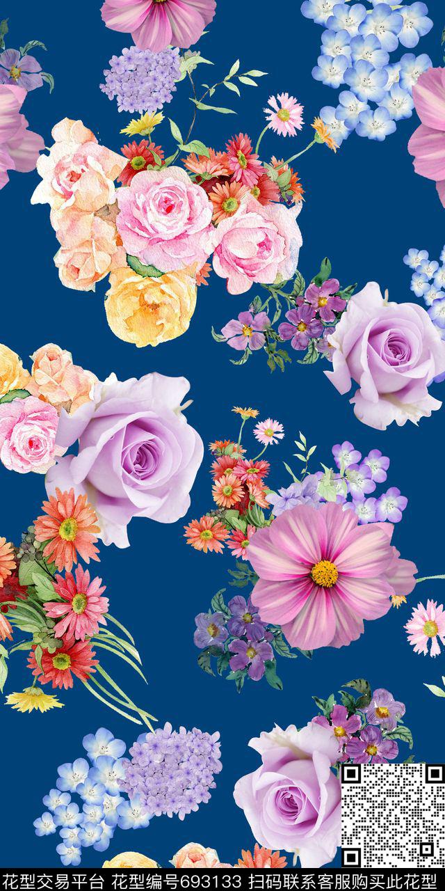 玫瑰花小花手绘花数码印花华亿平台下载（图片编号: 693133） - 瓦栏（Walan）