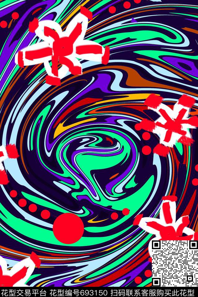 抽象迷幻流行时尚原创手绘传统印花华亿平台下载（图片编号: 693150） - 瓦栏（Walan）