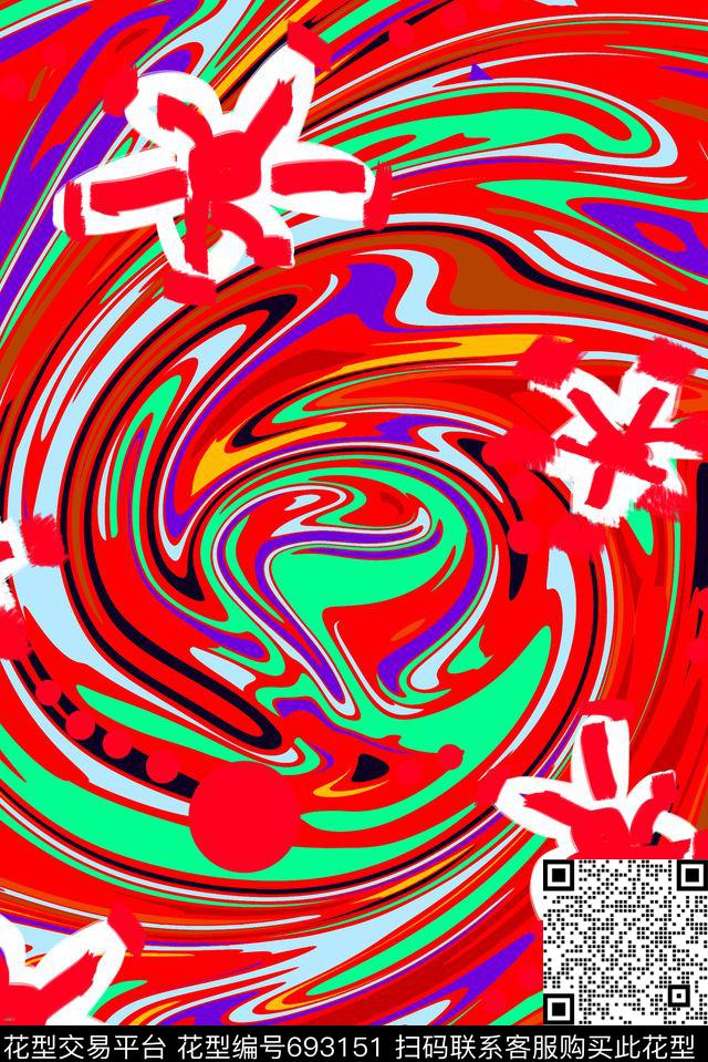 抽象迷幻流行时尚原创手绘传统印花华亿平台下载（图片编号: 693151） - 瓦栏（Walan）