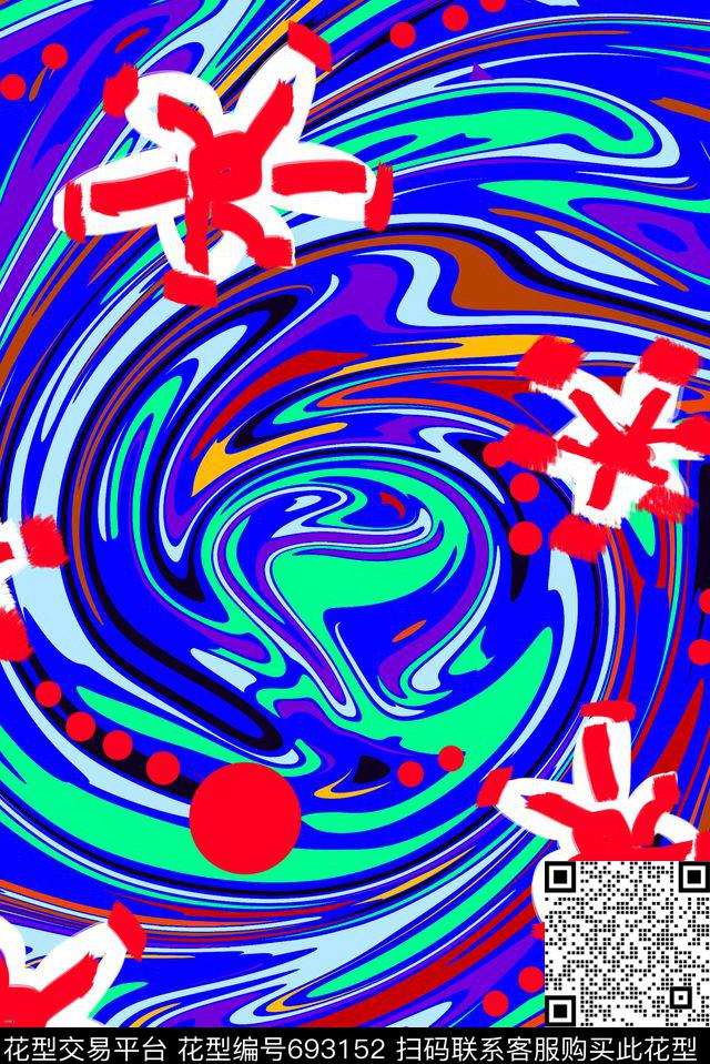 抽象迷幻流行时尚原创手绘传统印花华亿平台下载（图片编号: 693152） - 瓦栏（Walan）