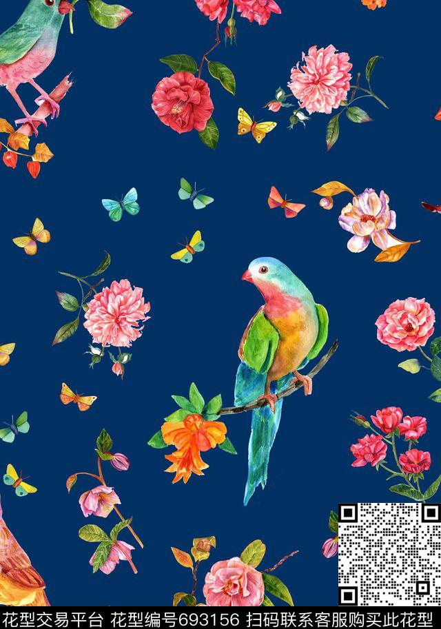花鸟花朵花卉数码印花华亿平台下载（图片编号: 693156） - 瓦栏（Walan）
