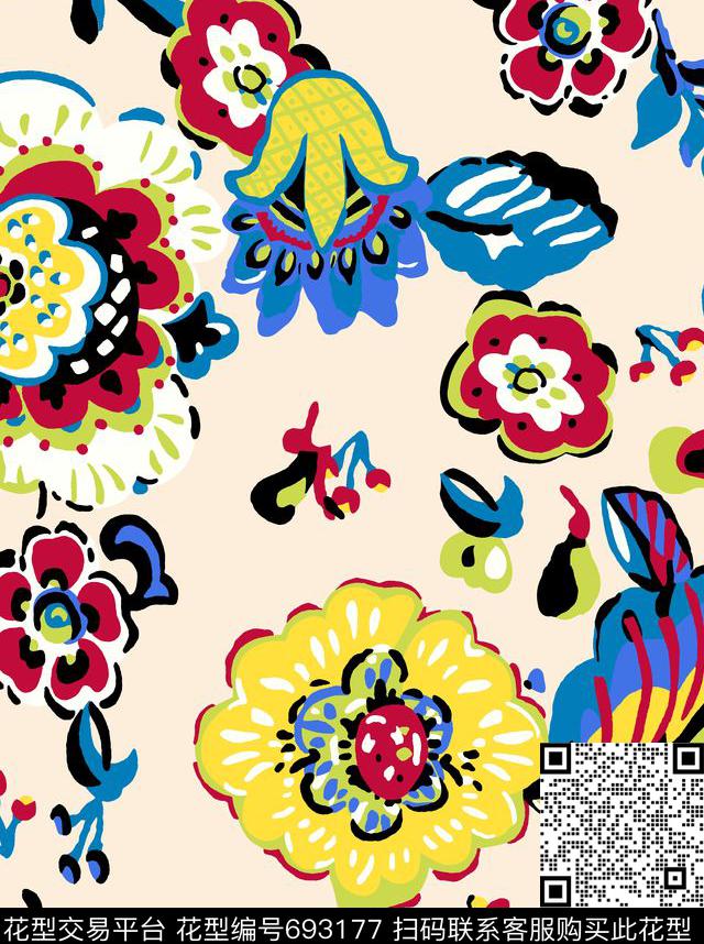 卡通小花传统印花华亿平台下载（图片编号: 693177） - 瓦栏（Walan）
