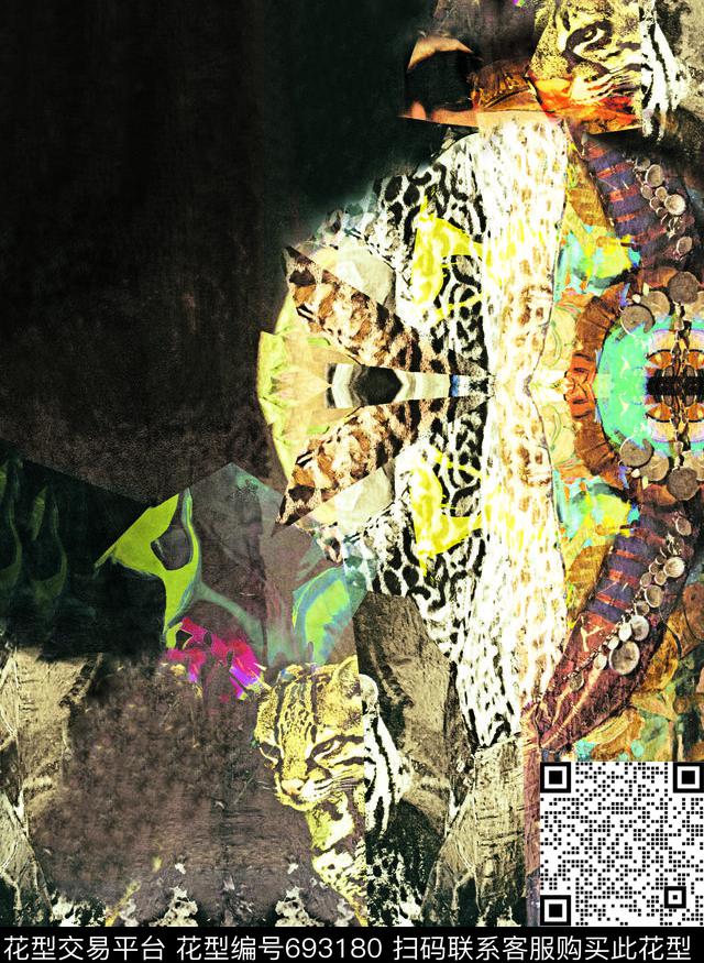 抽象定位花数码印花华亿平台下载（图片编号: 693180） - 瓦栏（Walan）