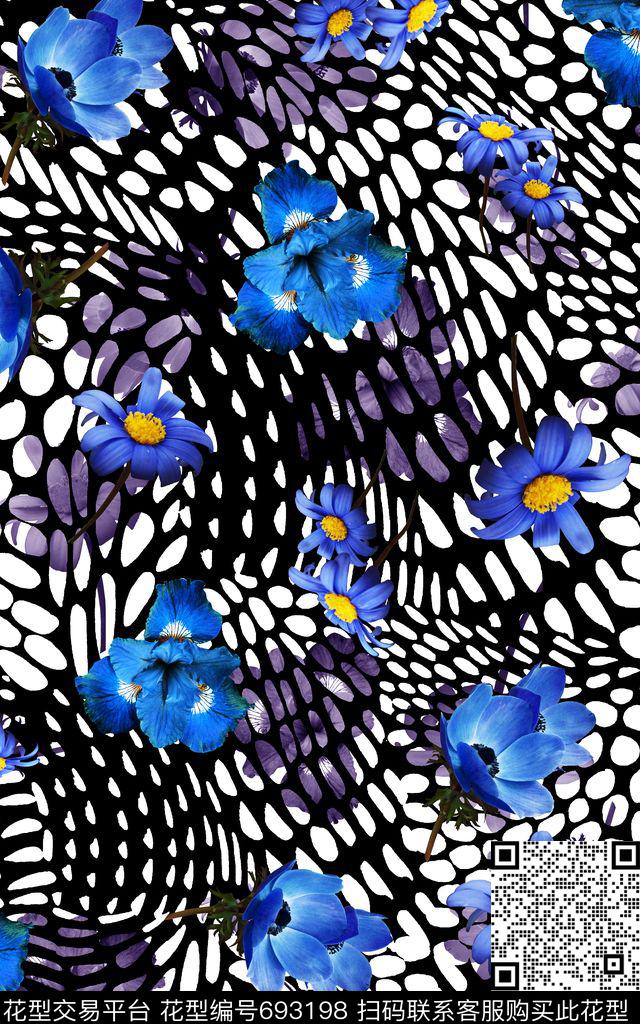 大花花卉花朵数码印花华亿平台下载（图片编号: 693198） - 瓦栏（Walan）