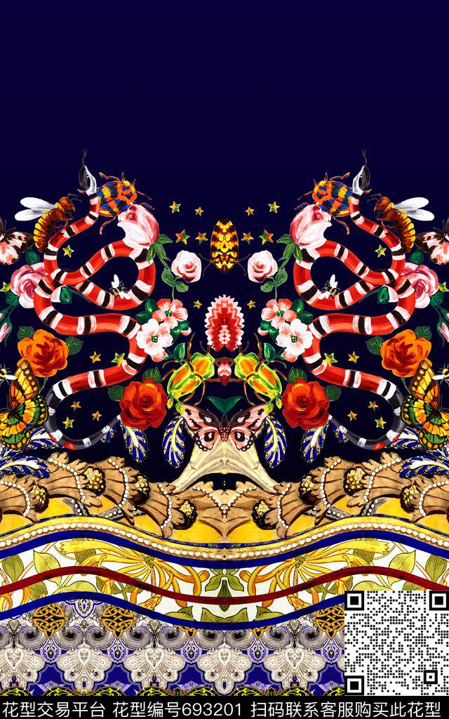 民族风蛇花卉数码印花华亿平台下载（图片编号: 693201） - 瓦栏（Walan）