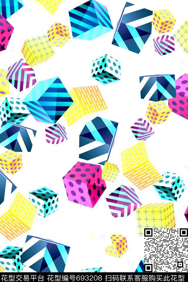 方格立体几何波点数码印花华亿平台下载（图片编号: 693208） - 瓦栏（Walan）