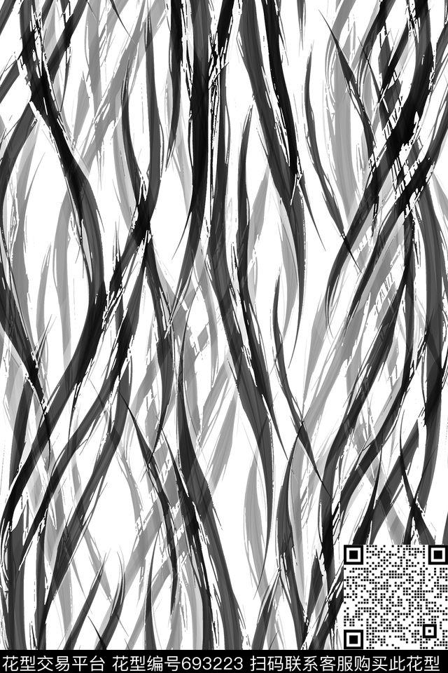 水墨斑马纹条纹传统印花华亿平台下载（图片编号: 693223） - 瓦栏（Walan）