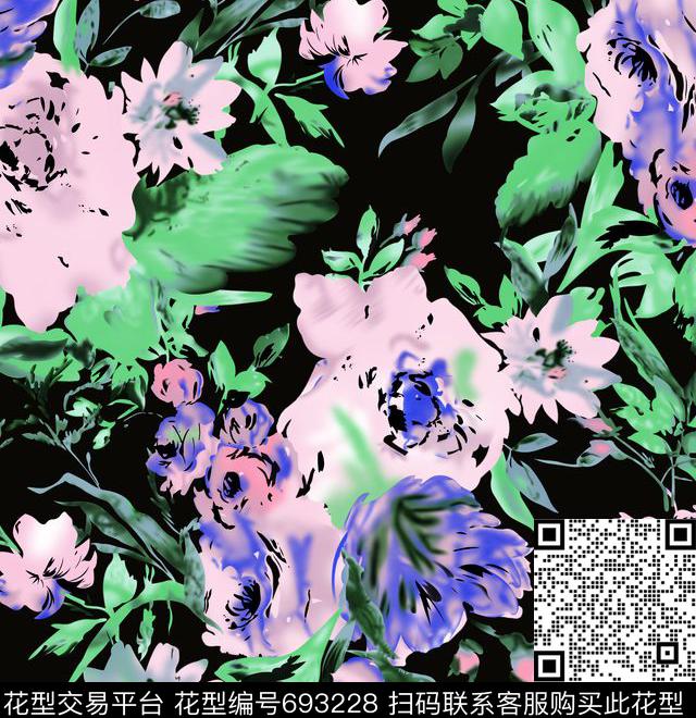 秋冬华亿平台黑色水墨数码印花华亿平台下载（图片编号: 693228） - 瓦栏（Walan）