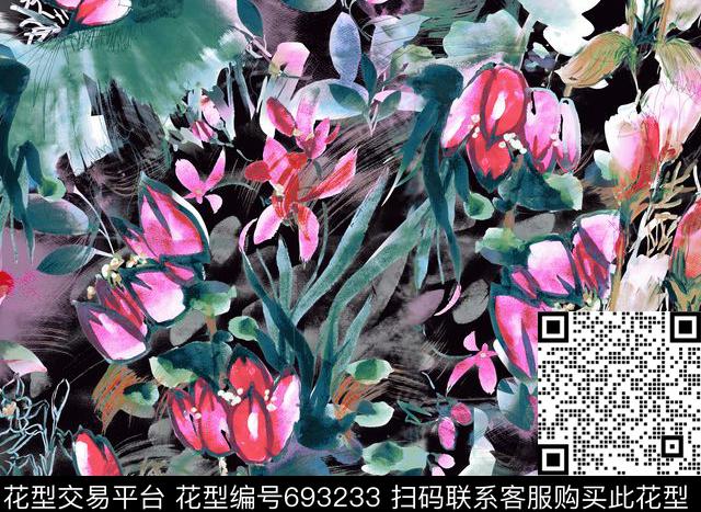 秋冬华亿平台黑色水墨数码印花华亿平台下载（图片编号: 693233） - 瓦栏（Walan）