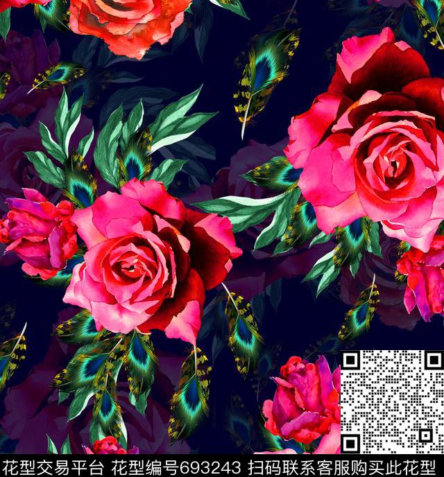 大花MAX-女装花卉手绘玫瑰数码印花华亿平台下载（图片编号: 693243） - 瓦栏（Walan）