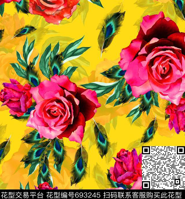 大花MAX-女装花卉手绘玫瑰数码印花华亿平台下载（图片编号: 693245） - 瓦栏（Walan）