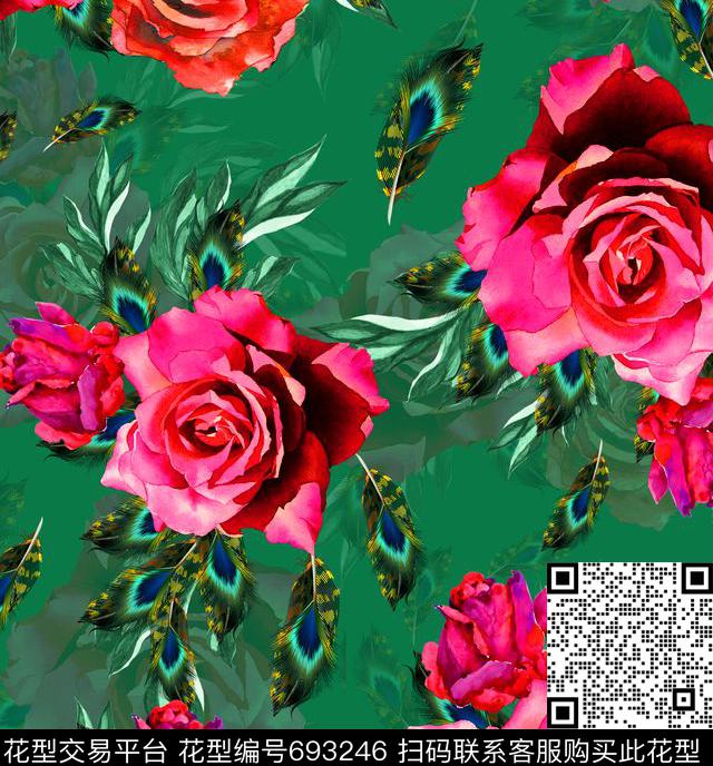 大花MAX-女装花卉手绘玫瑰数码印花华亿平台下载（图片编号: 693246） - 瓦栏（Walan）