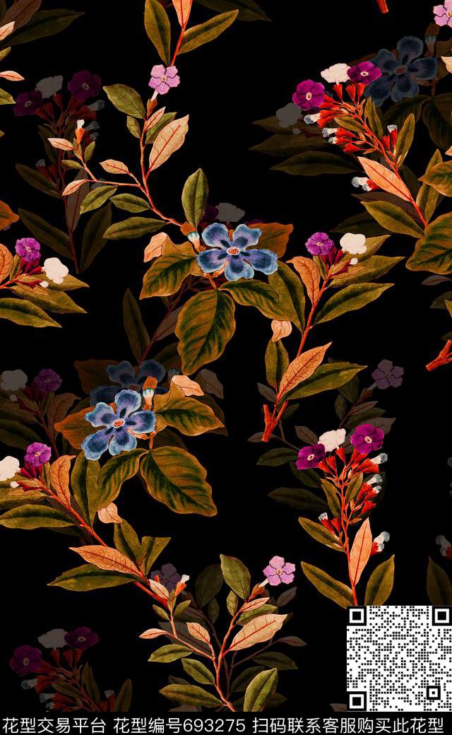 复古花卉数码印花女装时尚潮流连衣裙数码印花华亿平台下载（图片编号: 693275） - 瓦栏（Walan）