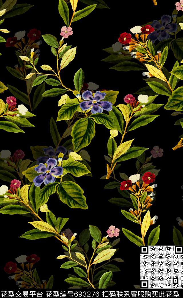 复古花卉数码印花女装时尚潮流连衣裙数码印花华亿平台下载（图片编号: 693276） - 瓦栏（Walan）