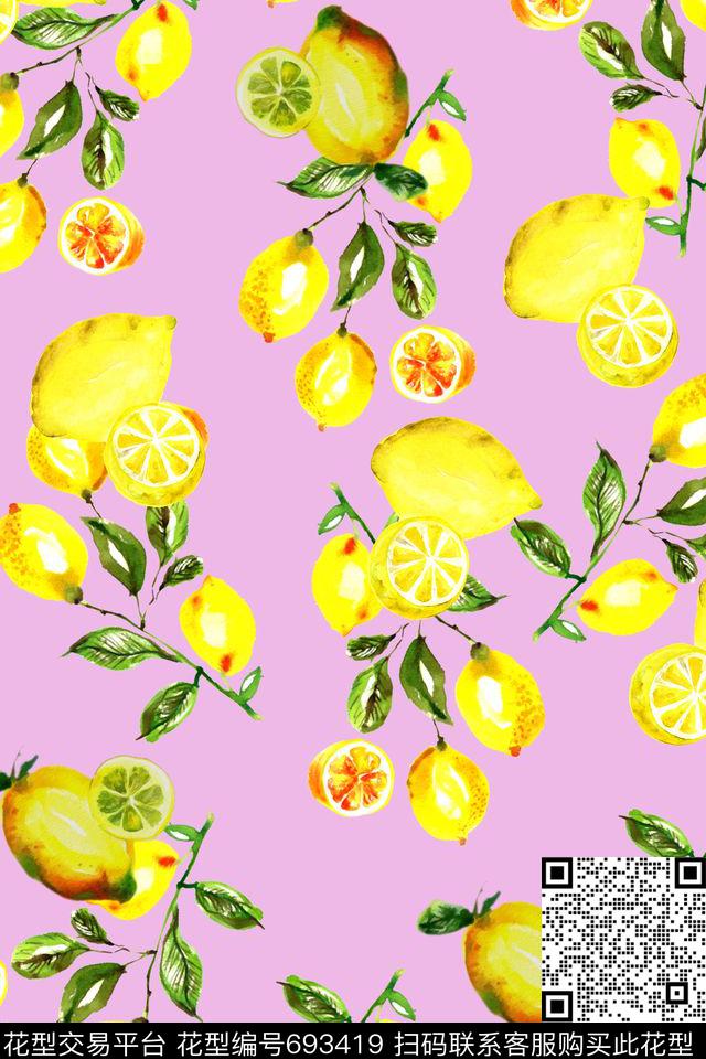 手绘水果柠檬数码印花华亿平台下载（图片编号: 693419） - 瓦栏（Walan）