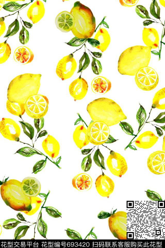 手绘水果柠檬数码印花华亿平台下载（图片编号: 693420） - 瓦栏（Walan）