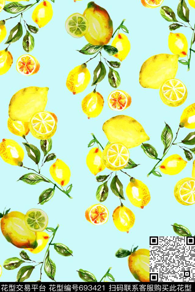 手绘水果柠檬数码印花华亿平台下载（图片编号: 693421） - 瓦栏（Walan）