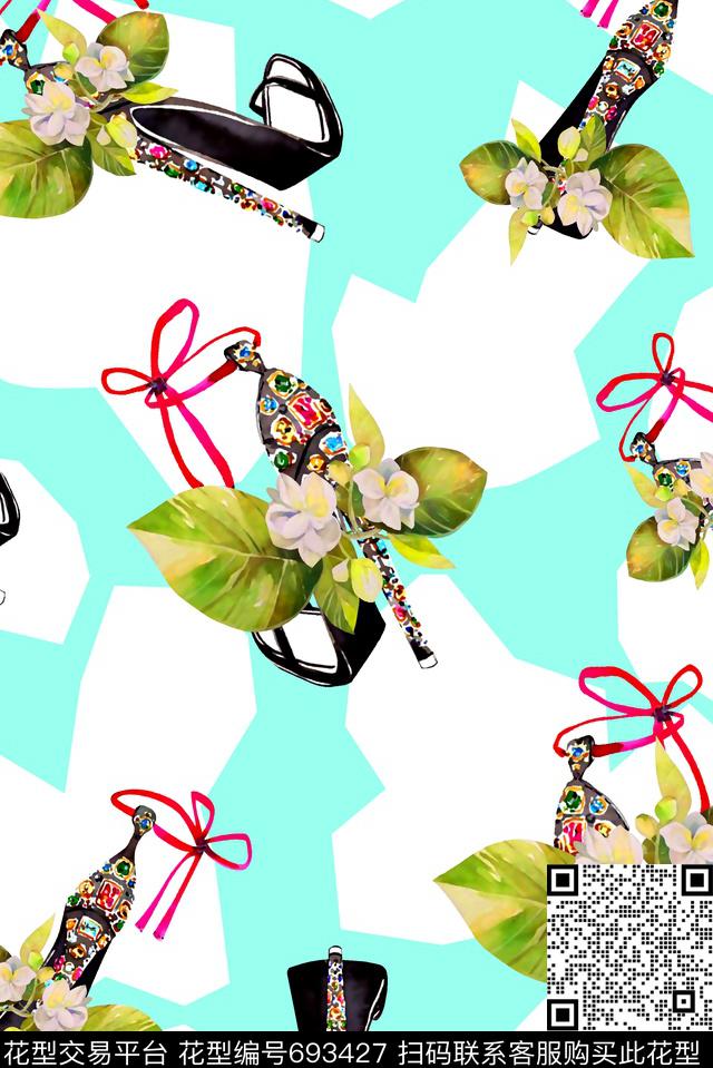 抽象手绘满版花卉趣味时尚潮流大牌复古欧美风女装花卉数码印花华亿平台下载（图片编号: 693427） - 瓦栏（Walan）