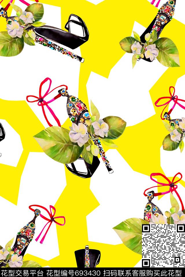 抽象手绘满版花卉趣味时尚潮流大牌复古欧美风女装花卉数码印花华亿平台下载（图片编号: 693430） - 瓦栏（Walan）