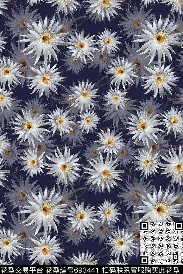 青蓝雅韵系列花卉组合植物花卉数码印花华亿平台下载（图片编号: 693441） - 瓦栏（Walan）