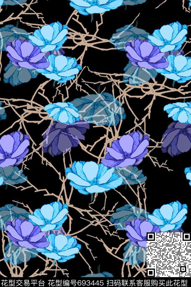 风格花卉花卉组合植物花卉数码印花华亿平台下载（图片编号: 693445） - 瓦栏（Walan）