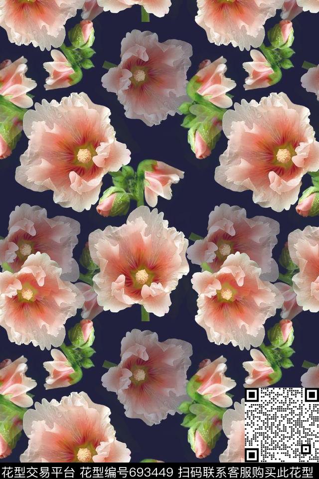 青蓝雅韵系列花卉组合植物花卉数码印花华亿平台下载（图片编号: 693449） - 瓦栏（Walan）