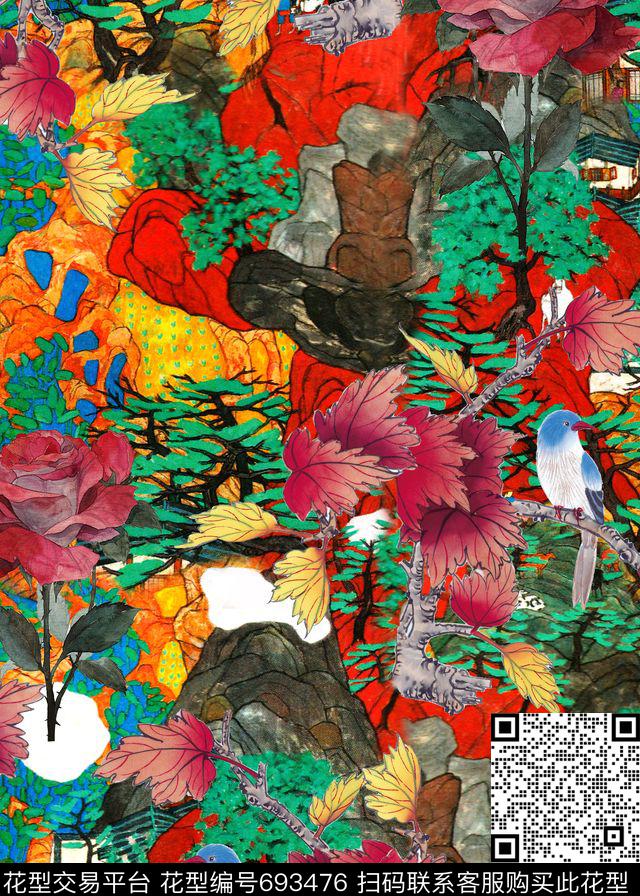 国画山水画中国风数码印花华亿平台下载（图片编号: 693476） - 瓦栏（Walan）