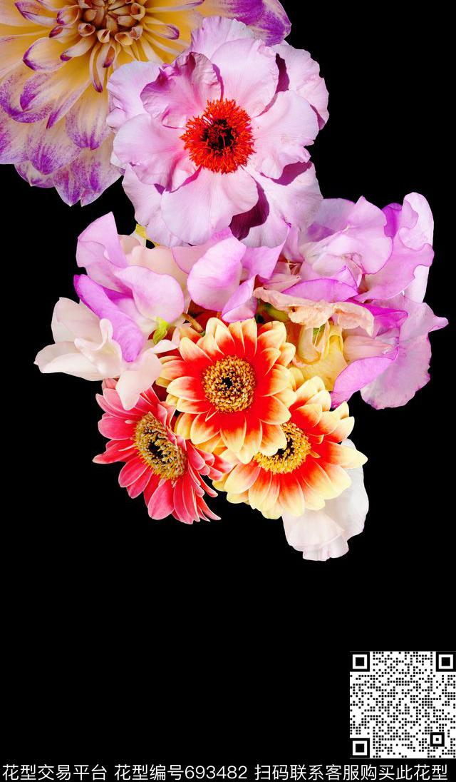 真花花卉大朵数码印花华亿平台下载（图片编号: 693482） - 瓦栏（Walan）