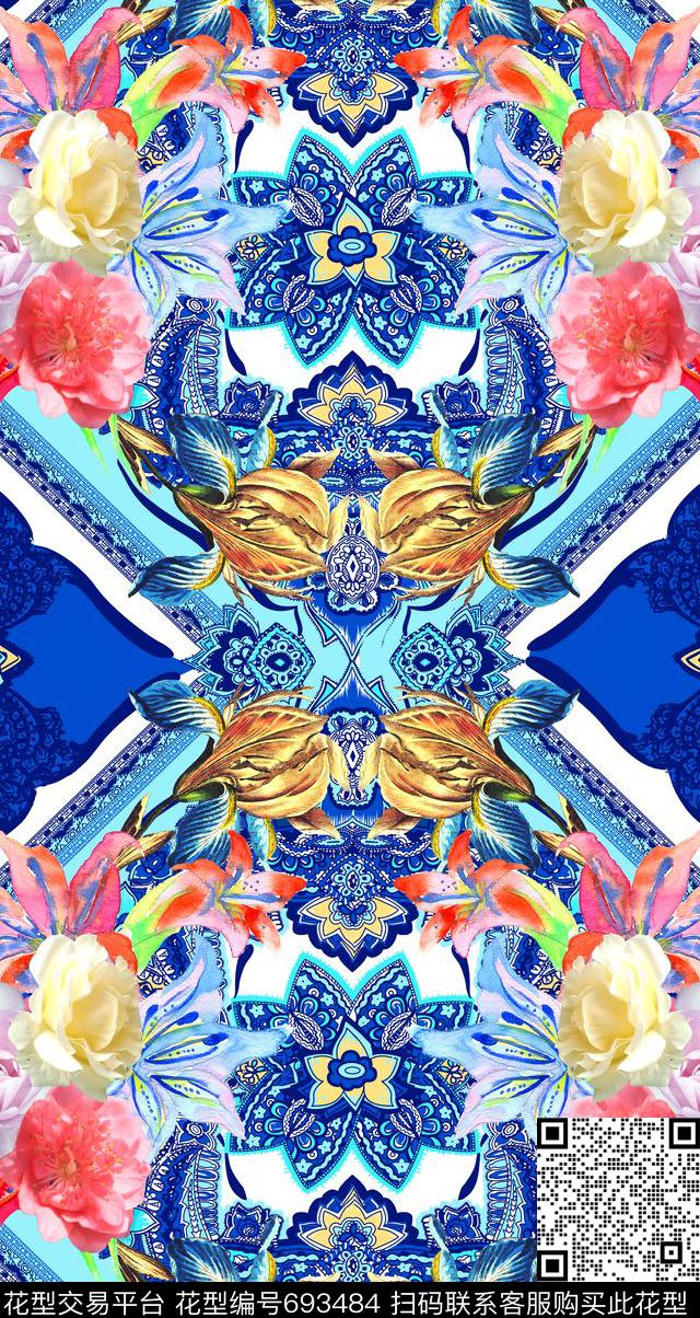 不规则几何佩斯利几何民族风数码印花华亿平台下载（图片编号: 693484） - 瓦栏（Walan）