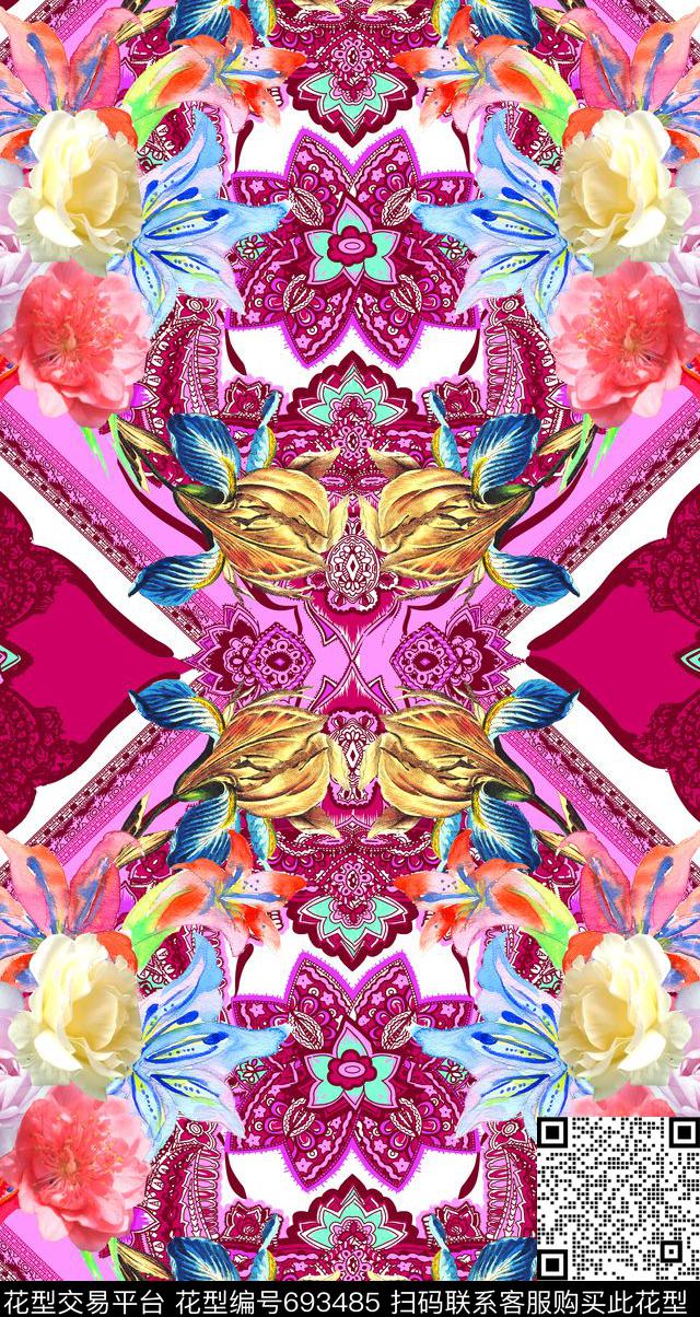 不规则几何佩斯利几何民族风数码印花华亿平台下载（图片编号: 693485） - 瓦栏（Walan）