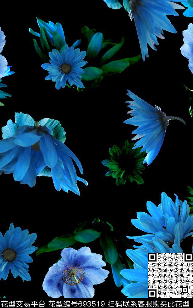 曼陀罗大花卉花朵数码印花华亿平台下载（图片编号: 693519） - 瓦栏（Walan）