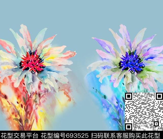 水彩手绘花卉数码印花华亿平台下载（图片编号: 693525） - 瓦栏（Walan）