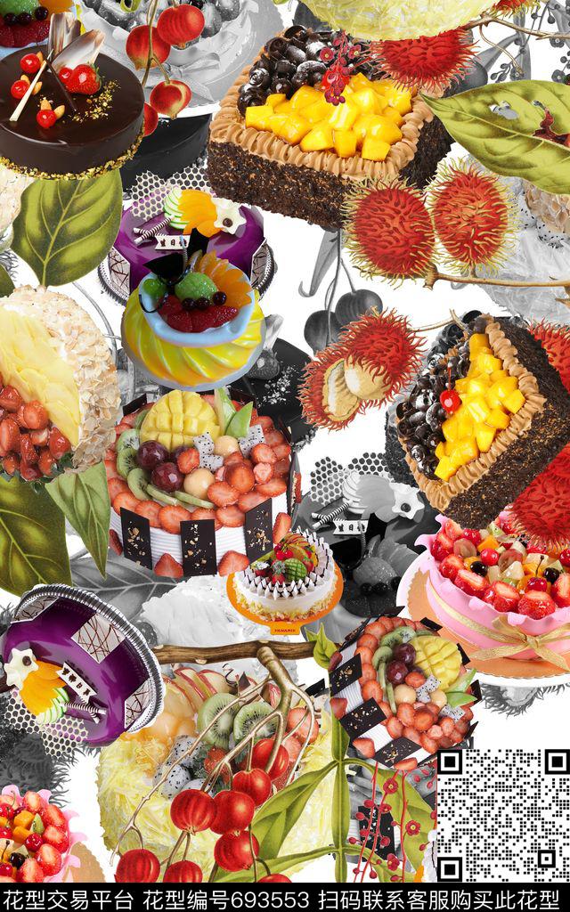 蛋糕果子花朵数码印花华亿平台下载（图片编号: 693553） - 瓦栏（Walan）